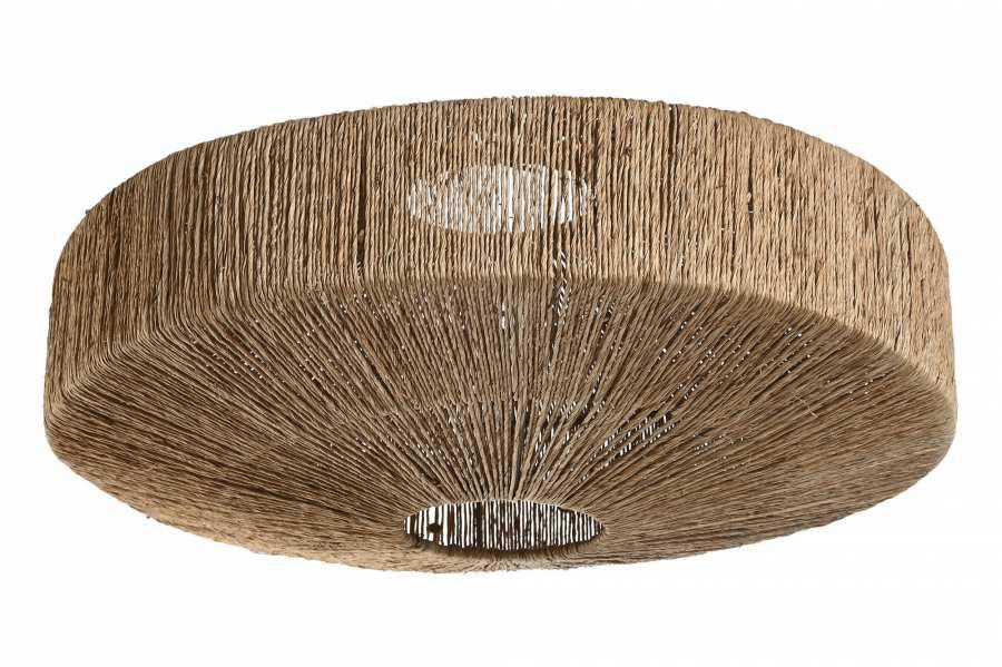 Pantalla de techo circular en yute natural y acabado metálico