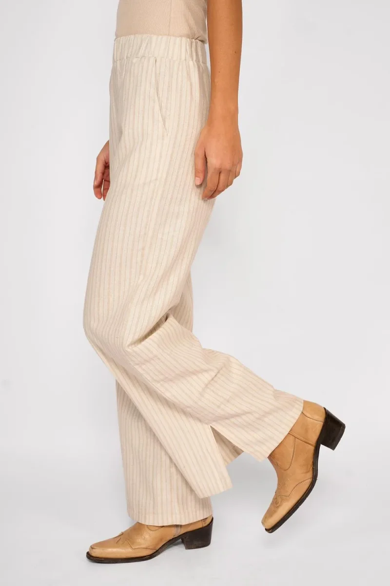 Pantalón Lino Rayas Olivia Beige - Imagen 3