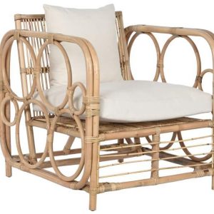 Sillón de Ratán Natural con Cojines de Algodón – Estilo Bohémico