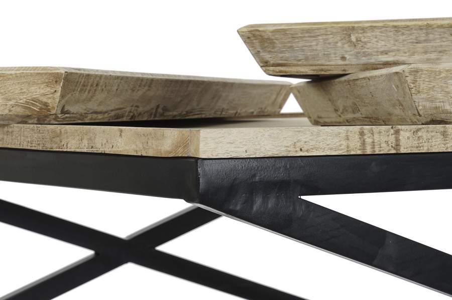 Mesa de Centro Industrial Madera Recuperada y Metal Negro con Bandejas - Imagen 4