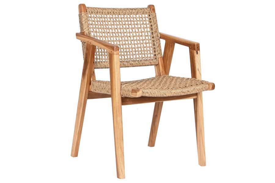 Silla de Madera de Teca y Tejido de Ratán Sintético