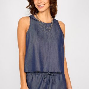 Top Botones Espalda Alana Azul
