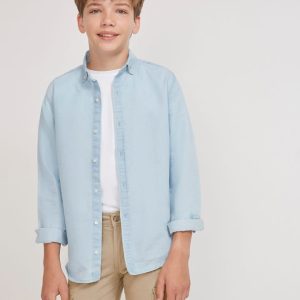 Camisa infantil azul denim manga larga 97013-1B