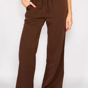 Pantalón Ancho Efecto Lino Alana Chocolate
