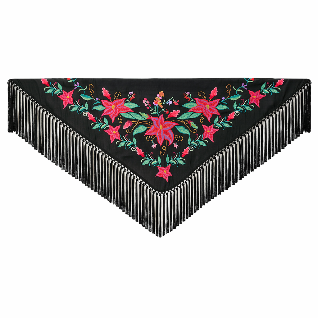 Mantoncillo de Flamenca Bordado “Flor Imperial” en color Negro Verdes - Imagen 2