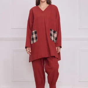 Robe femme orange poches carreaux – 100% coton