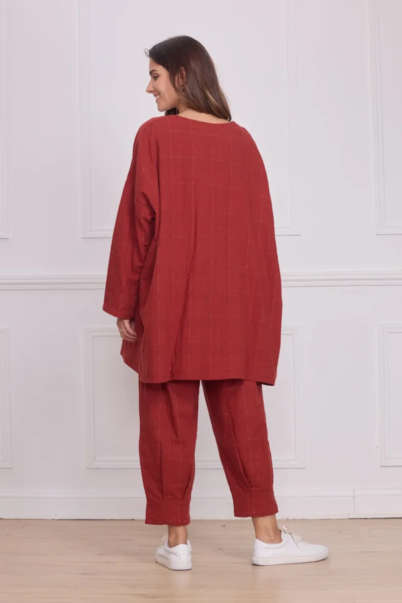 Robe femme orange poches carreaux – 100% coton - Imagen 4