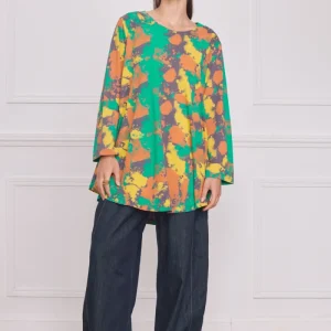 Haut femme manches longues multicolore vert – 100% coton