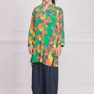 Tunique femme manches longues multicolore vert – 100% coton