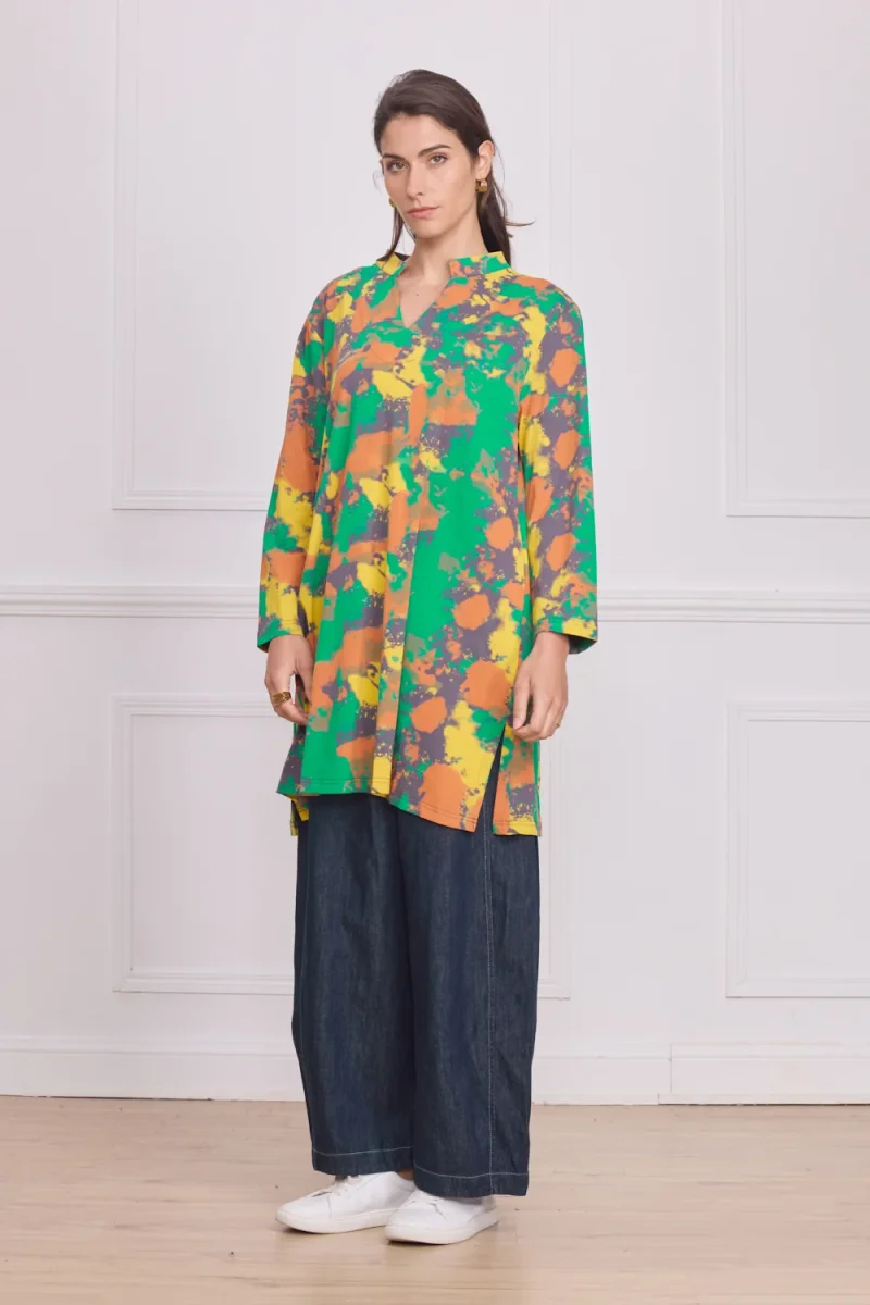 Tunique femme manches longues multicolore vert – 100% coton - Imagen 2