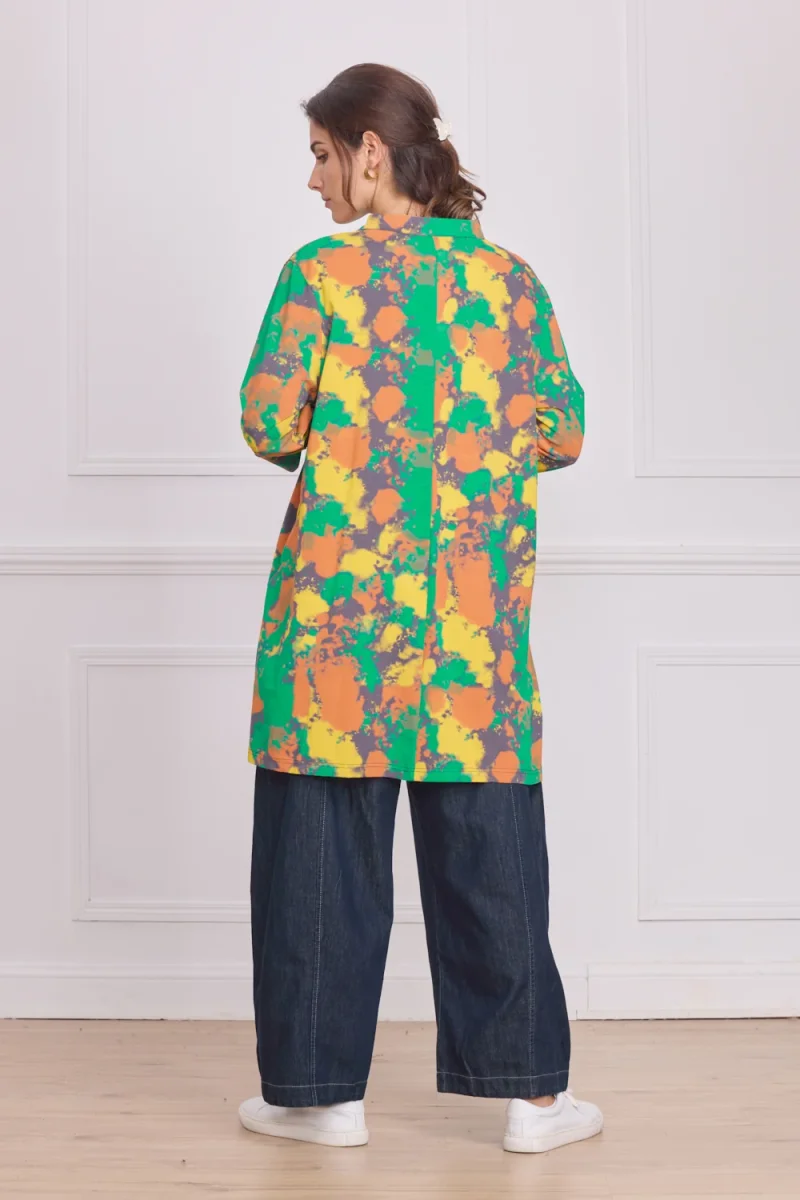 Tunique femme manches longues multicolore vert – 100% coton - Imagen 4