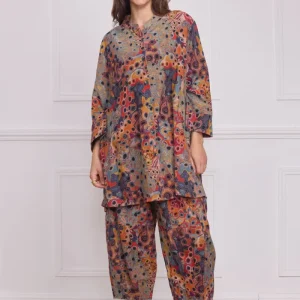 Chemise femme marron à motifs – 100% coton