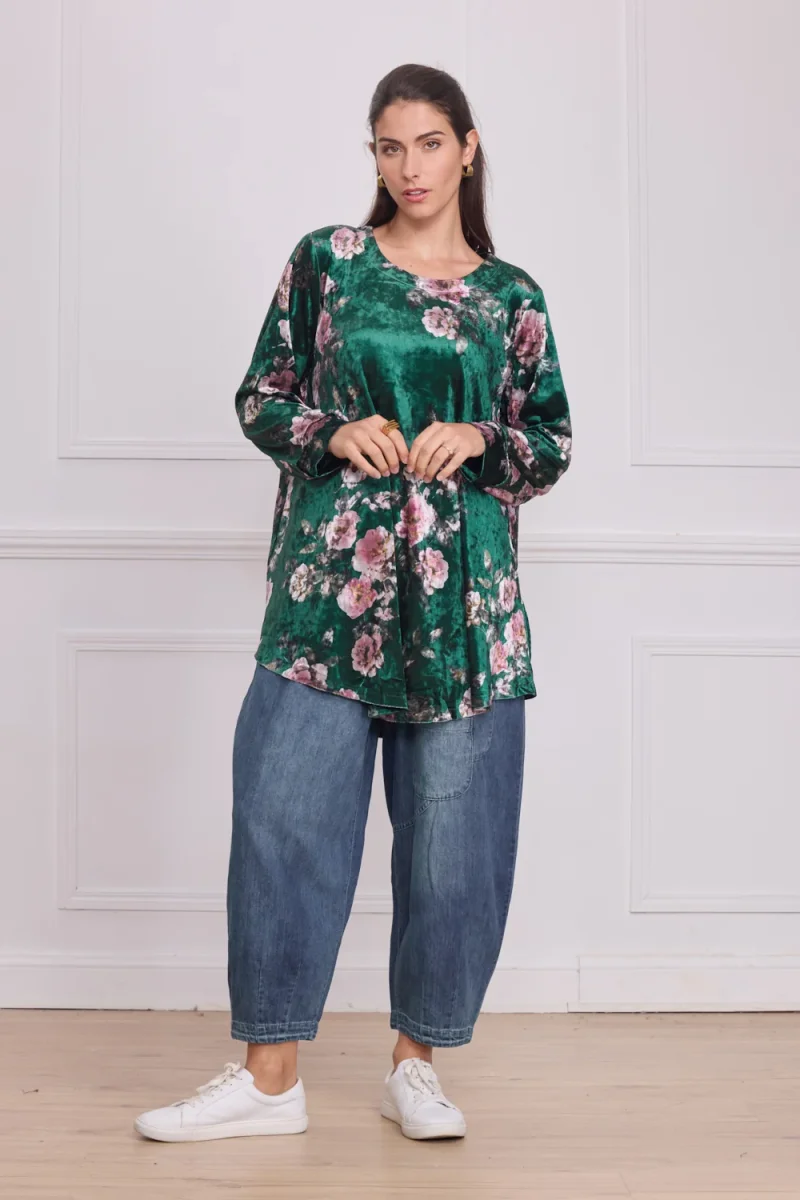 Tunique femme en velours à motifs