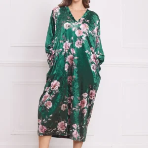 Robe longue femme en velours à motifs