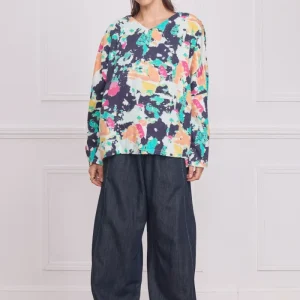 Haut denim manches longues motifs peinture – 100% coton