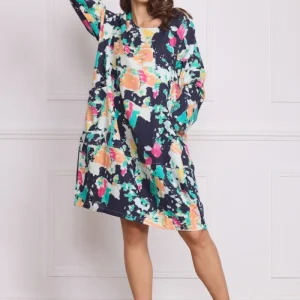 Robe mi-longue denim motifs peinture – 100% coton
