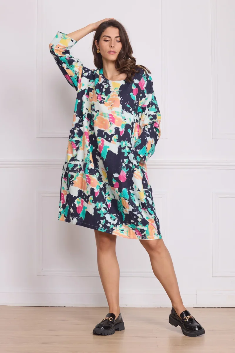 Robe mi-longue denim motifs peinture – 100% coton - Imagen 2