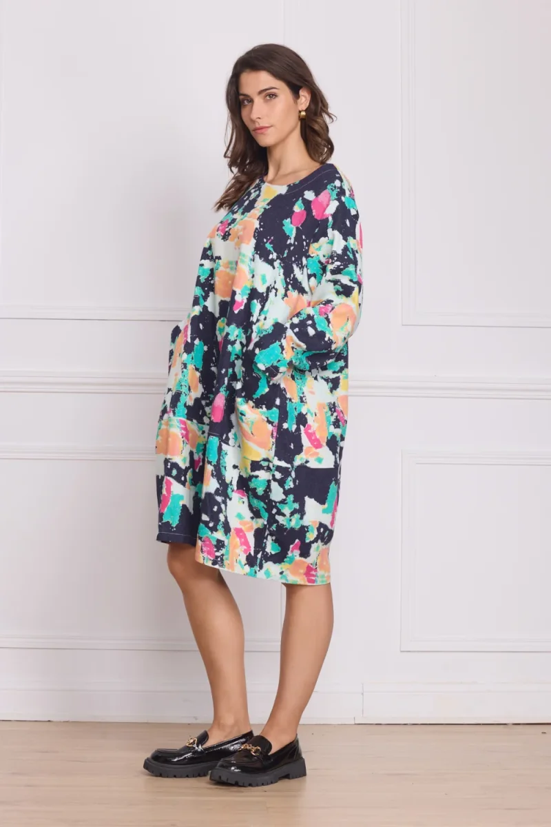 Robe mi-longue denim motifs peinture – 100% coton - Imagen 3