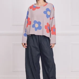 Blouse femme grise à grandes fleurs – 100% coton