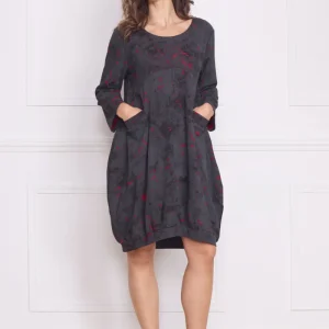 Robe femme grise à motifs rouges – 100% coton
