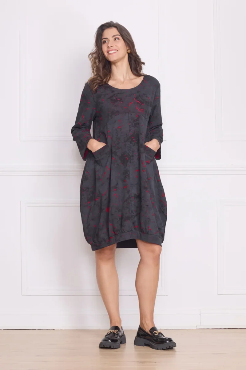 Robe femme grise à motifs rouges – 100% coton - Imagen 2