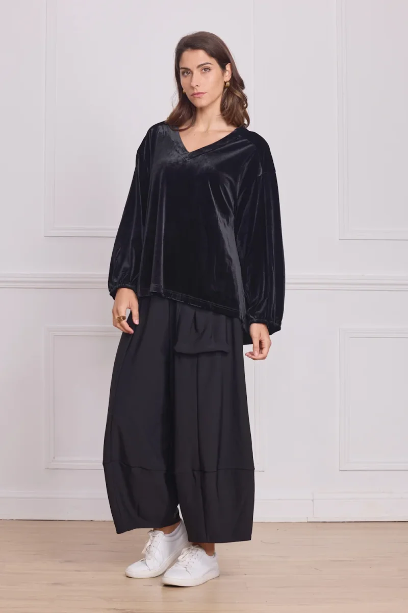 Blouse femme noire en velours - Imagen 3