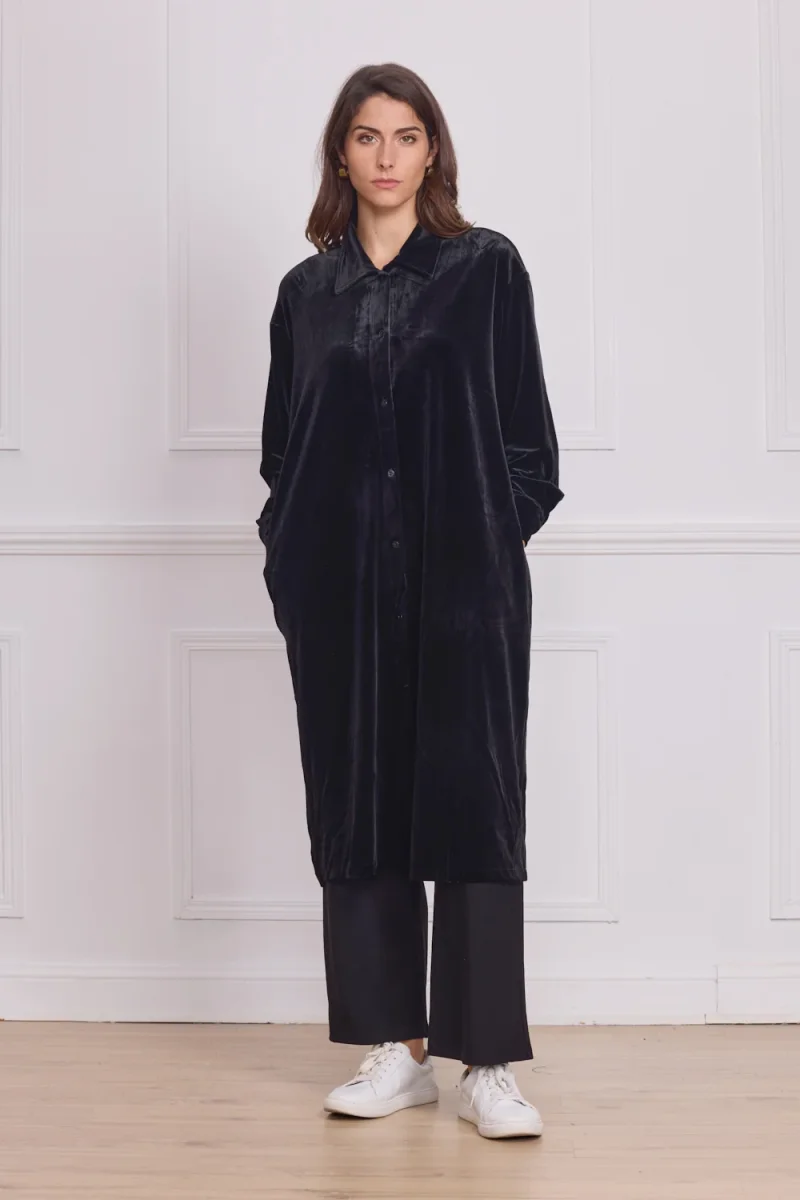 Chemise femme noire en velours - Imagen 2