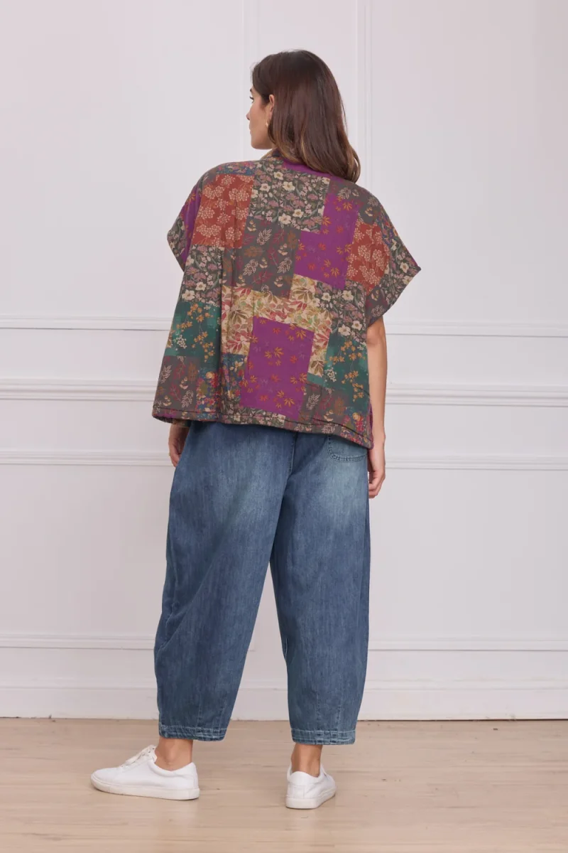 Gilet sans manches patchwork violet fleuri – 100% coton - Imagen 4