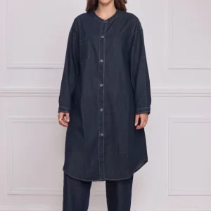 Chemise longue en jean bleu foncé femme – 100% coton