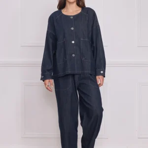 Veste en jean bleu foncé courte femme – 100% coton