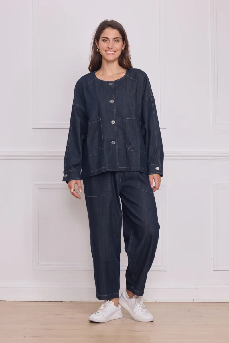 Veste en jean bleu foncé courte femme – 100% coton - Imagen 2