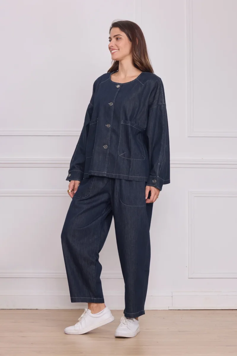 Veste en jean bleu foncé courte femme – 100% coton - Imagen 3