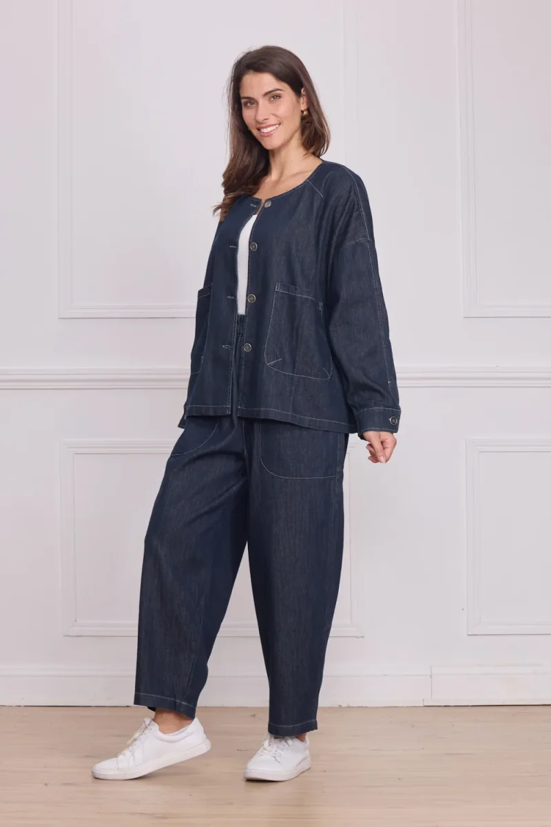 Veste en jean bleu foncé courte femme – 100% coton - Imagen 4