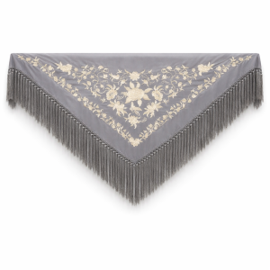 Mantón Alba Gris Bordado Beig