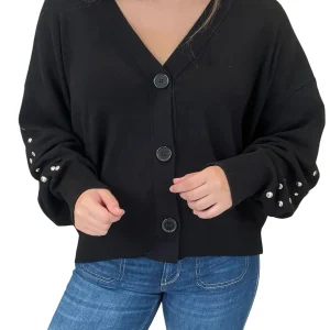 Cardigan Akep Tachuelas Mangas Cuello Pico Ancho