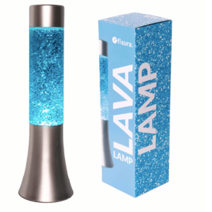 Lámpara lava purpurina azul