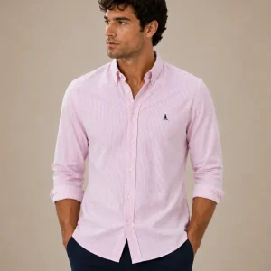 CAMISA OXFORD RAYAS ROSAS / BOTONES EN EL CUELLO