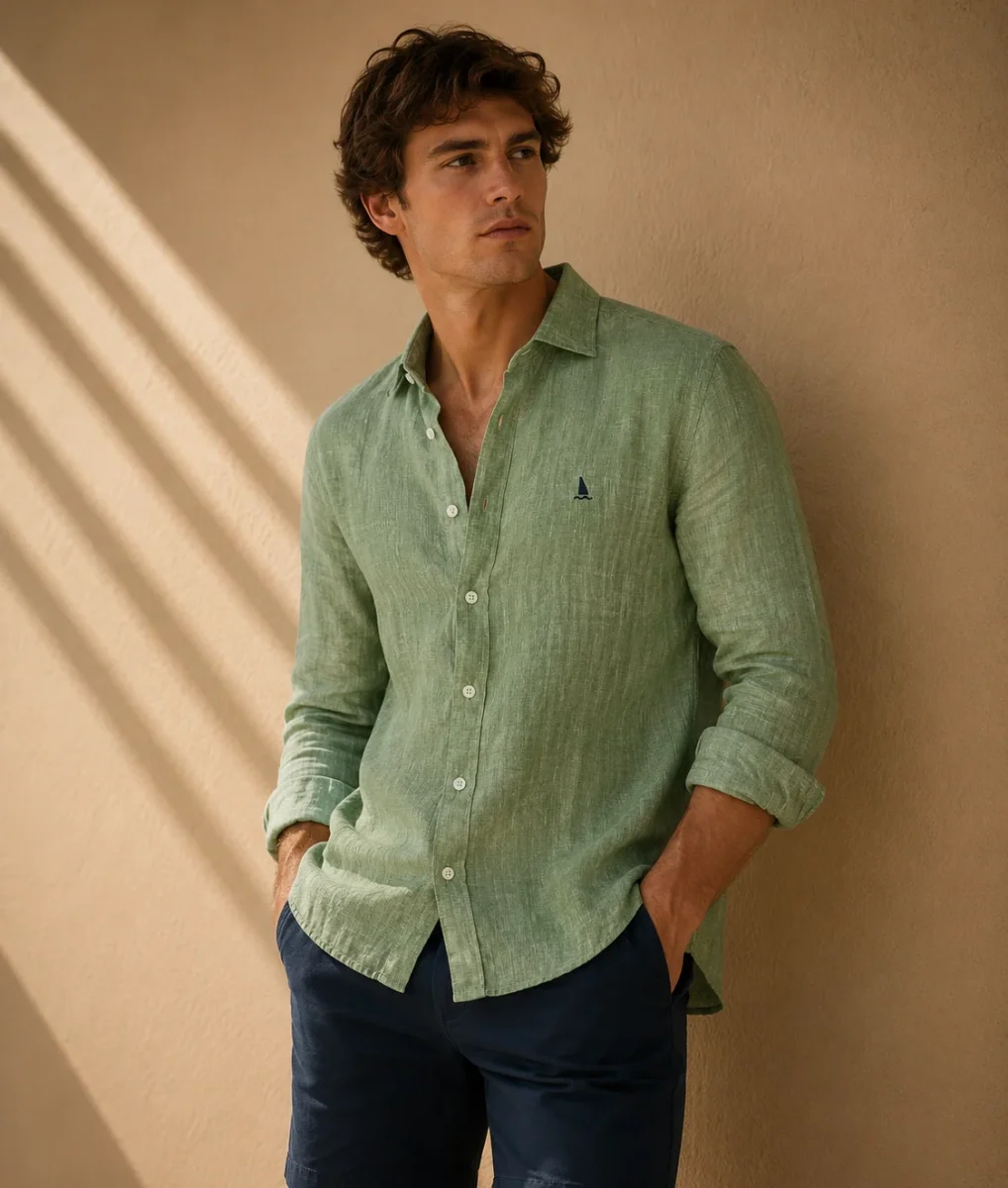 CAMISA LINO VERDE SALVIA