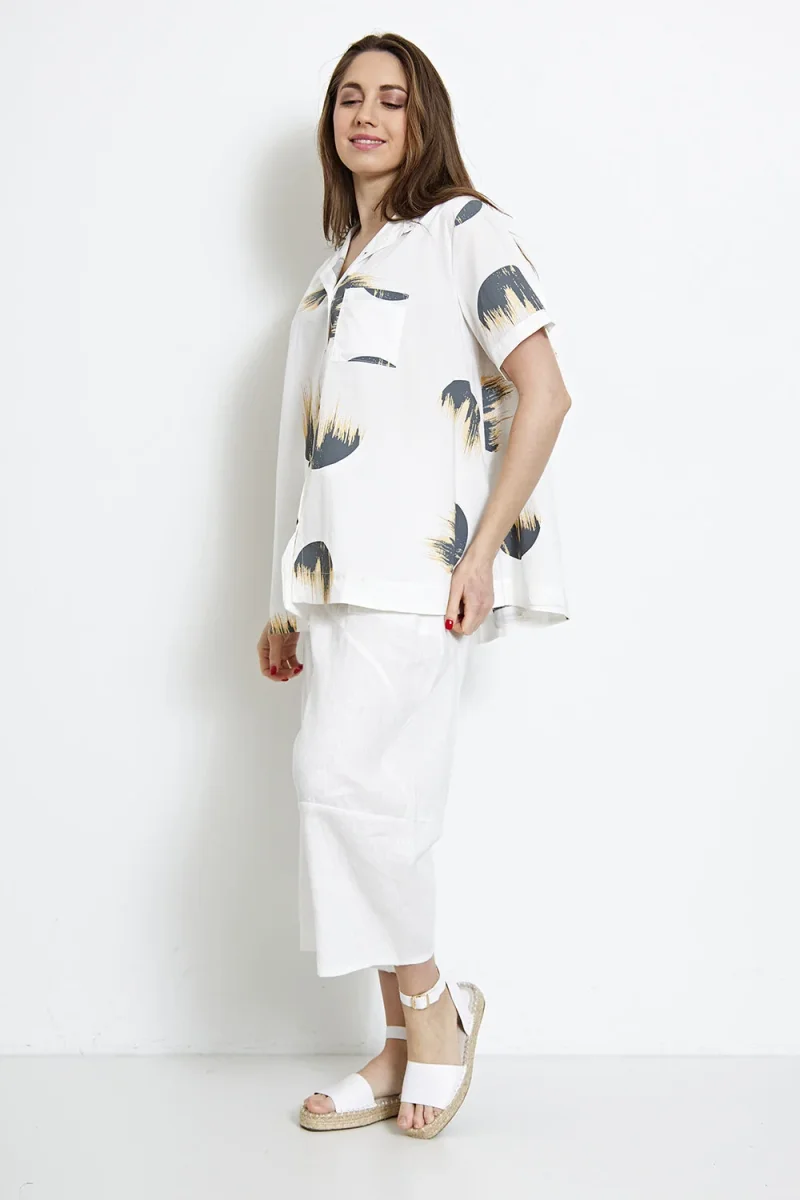 Blouse chemise courte à motifs cercles flamboyants - Imagen 6