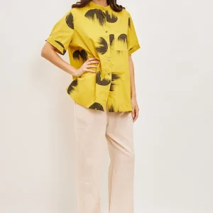 Blouse chemise courte à motifs cercles flamboyants