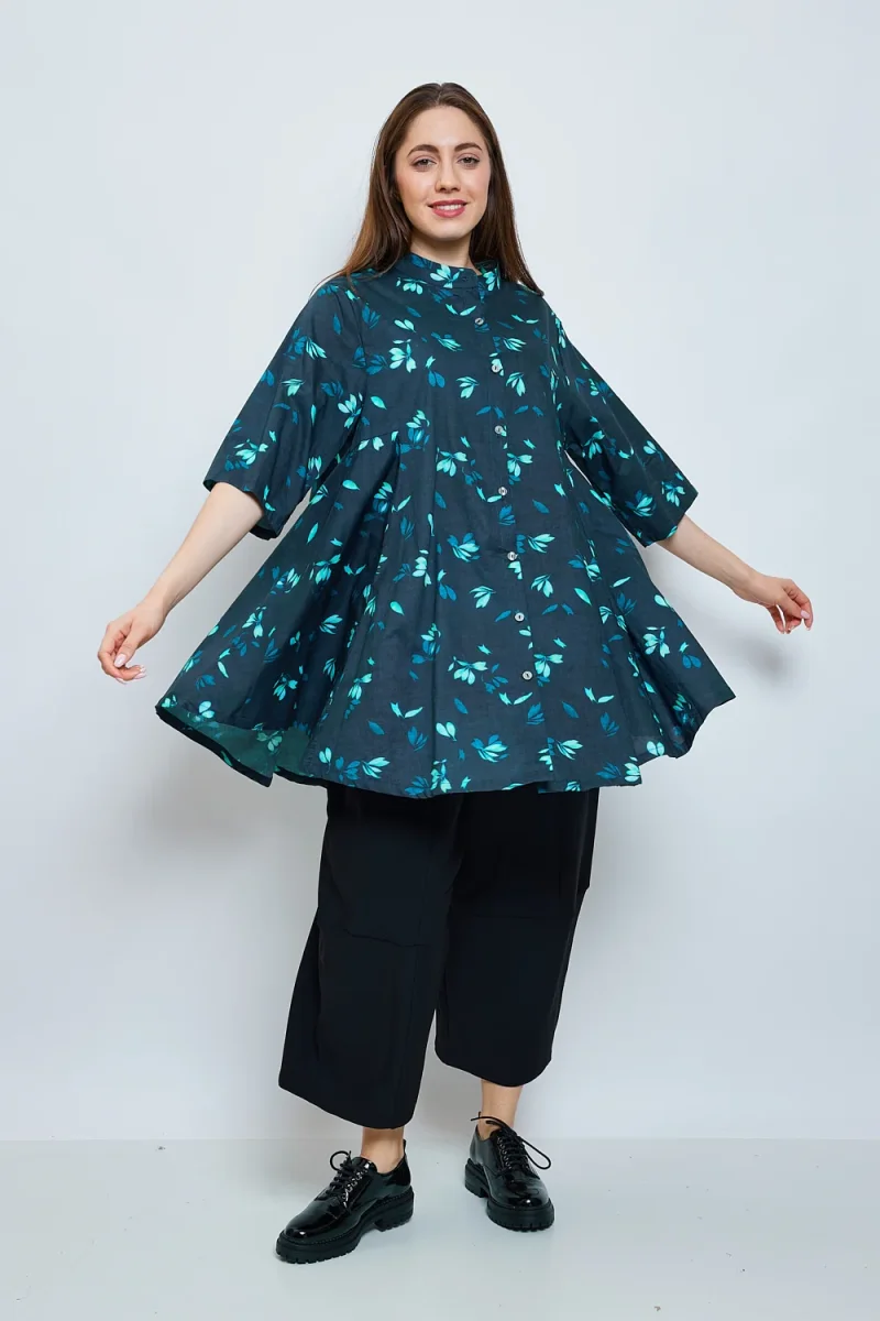 Chemise aux fleurs de cerisiers turquoise