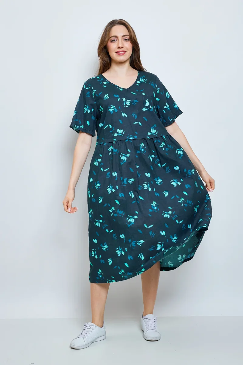 Robe longue aux fleurs de cerisiers turquoise
