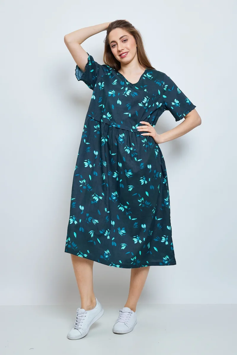 Robe longue aux fleurs de cerisiers turquoise - Imagen 3