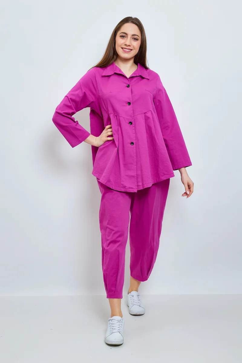 Chemise unie mi-volantée en coton - Imagen 5