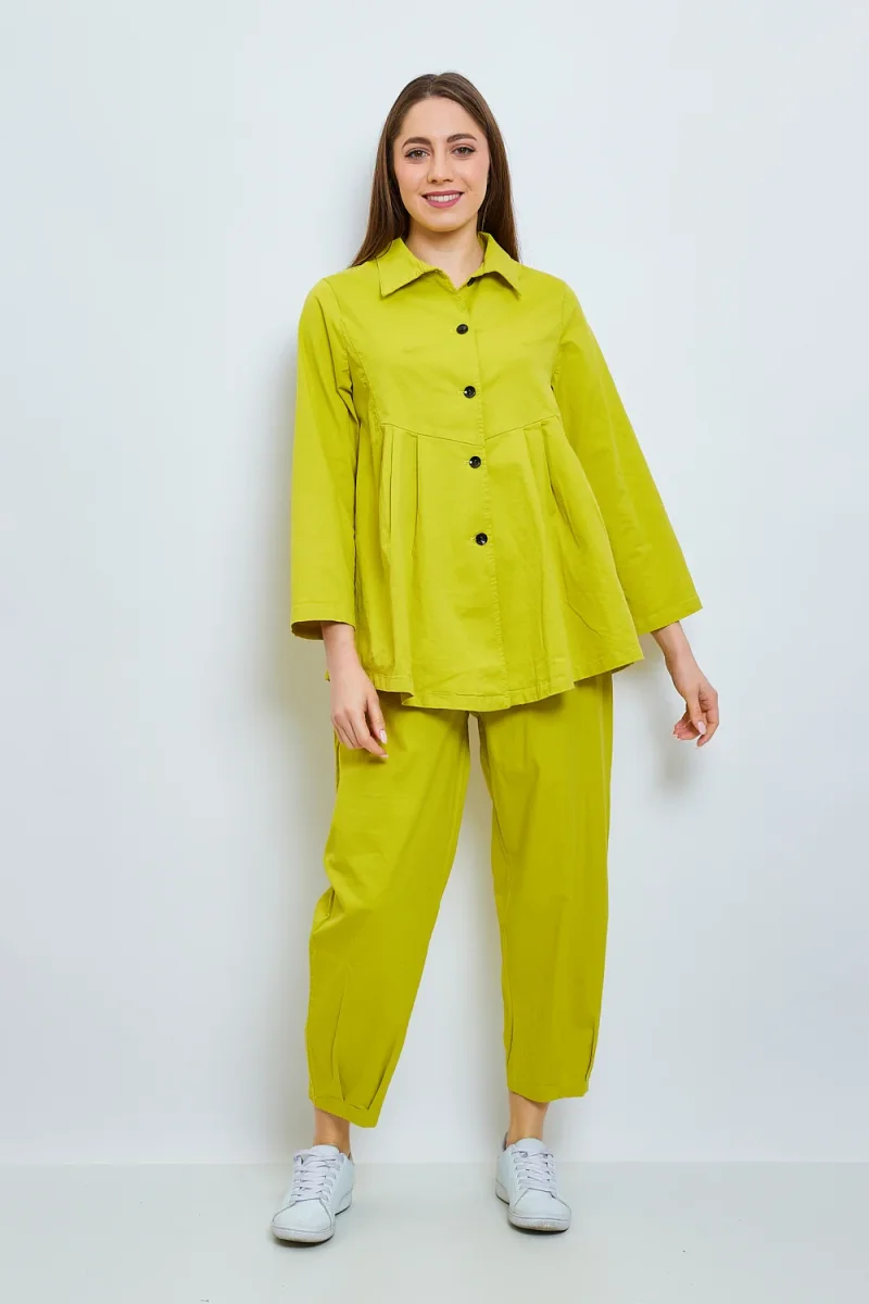 Chemise unie mi-volantée en coton - Imagen 2