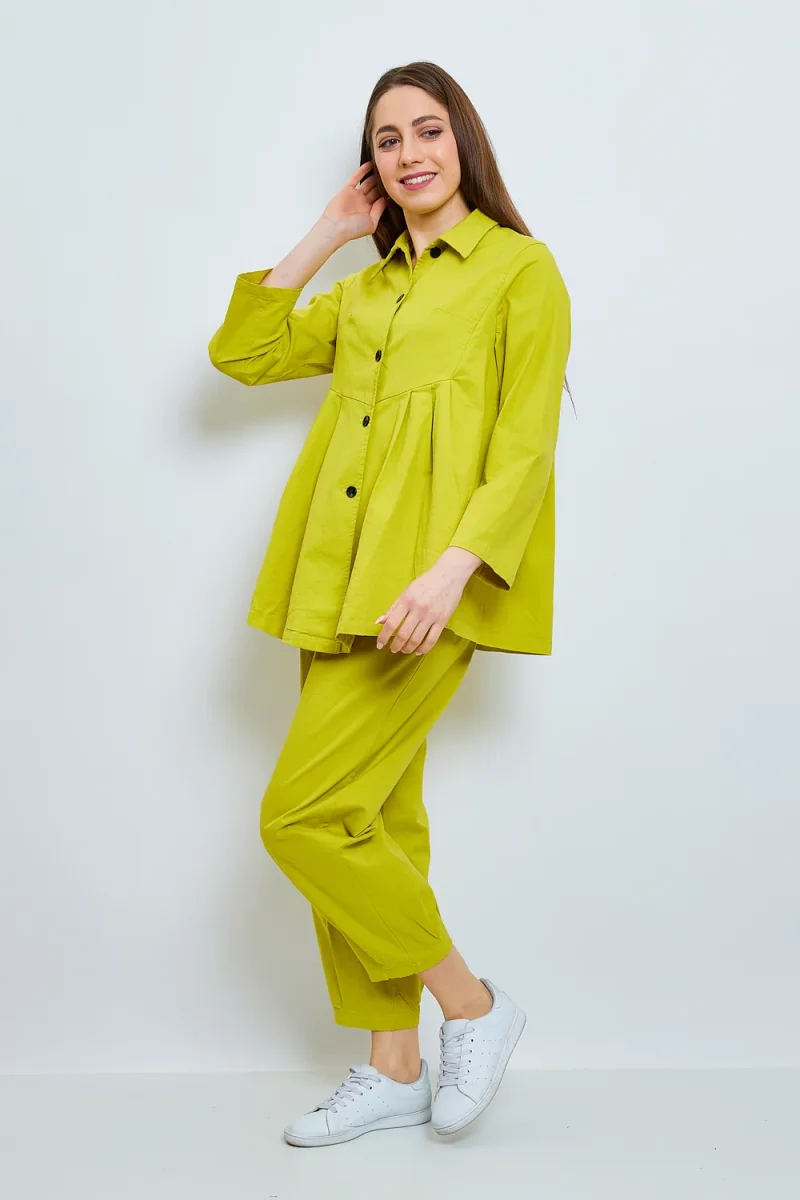 Chemise unie mi-volantée en coton - Imagen 3