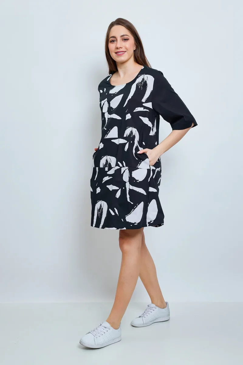 Robe tunique noire à motifs blancs - Imagen 3