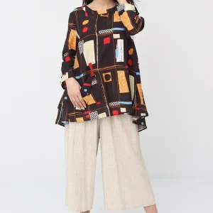 Blouse marron à formes géométriques