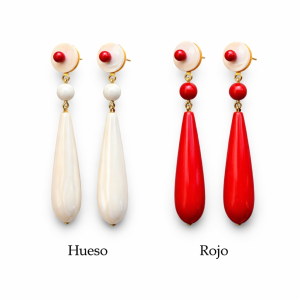 Pendientes Doble Lágrima Marfil y Rojo para Feria de Abril