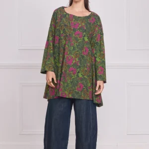 Tunique femme verte à motifs
